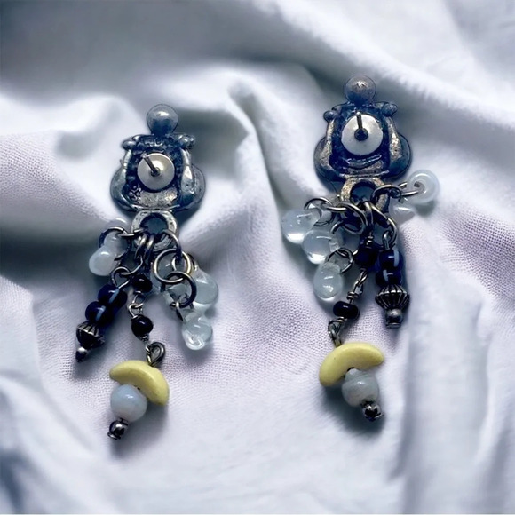 Vintage Silver Briolette Bead Beaded Dangle Earrings - Picture 5 of 9